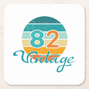 Retro Sunset 82 Vintage Distressed Square Paper Coaster