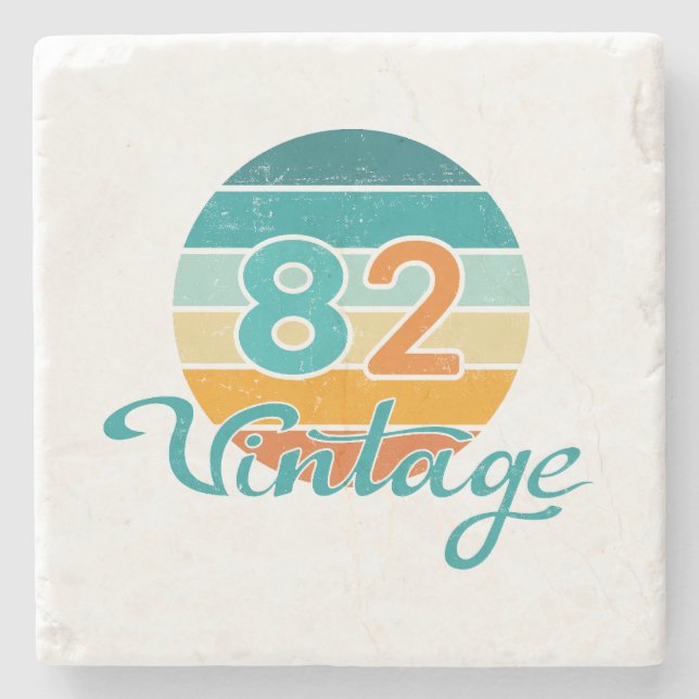 Retro Sunset 82 Vintage Distressed Stone Coaster (Front)