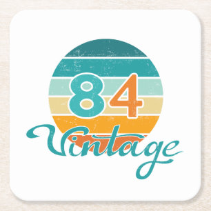 Retro Sunset 84 Vintage Distressed Square Paper Coaster