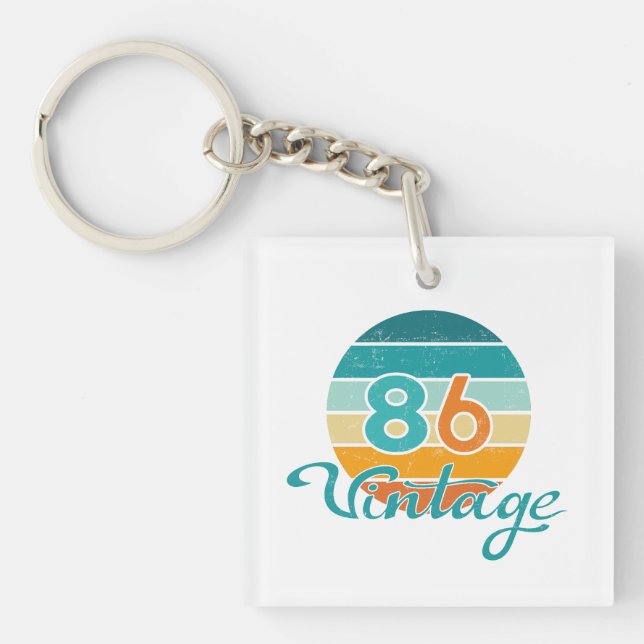 Retro Sunset 86 Vintage Distressed Keychain (Front)