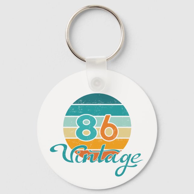 Retro Sunset 86 Vintage Distressed Keychain (Front)