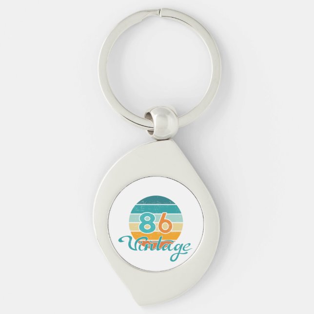 Retro Sunset 86 Vintage Distressed Keychain (Front)