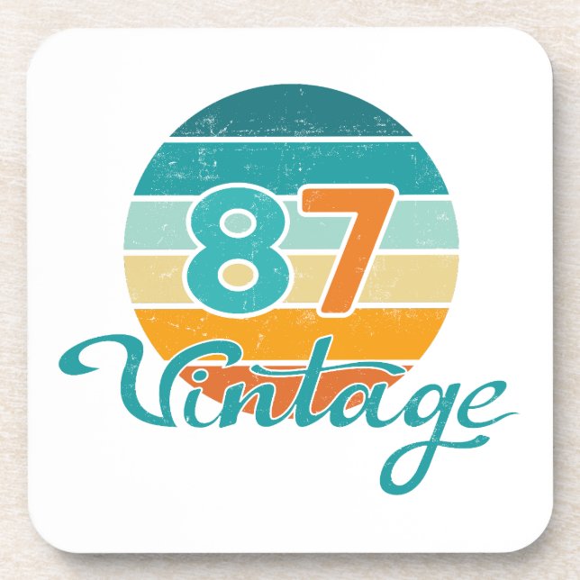 Retro Sunset 87 Vintage Distressed Beverage Coaster (Front)