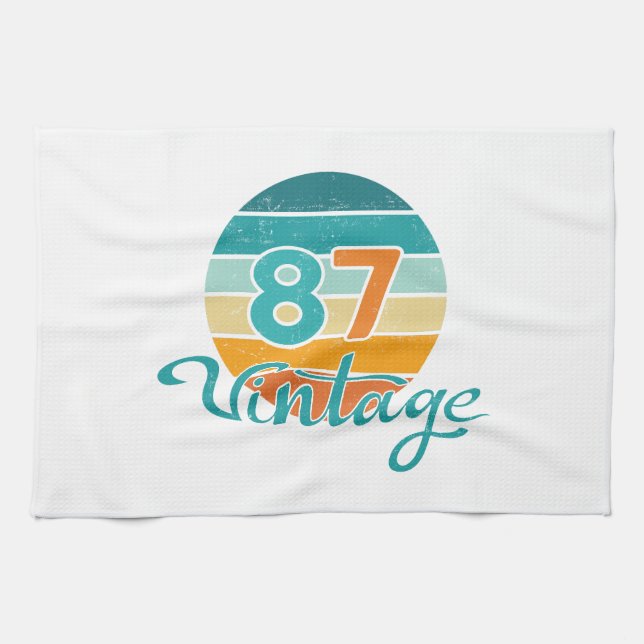Retro Sunset 87 Vintage Distressed Kitchen Towel (Horizontal)