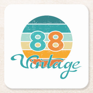 Retro Sunset 88 Vintage Distressed Square Paper Coaster