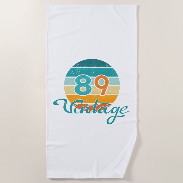 Retro Sunset 89 Vintage Distressed Beach Towel (Front)
