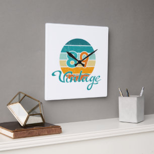 Retro Sunset 89 Vintage Distressed Square Wall Clock