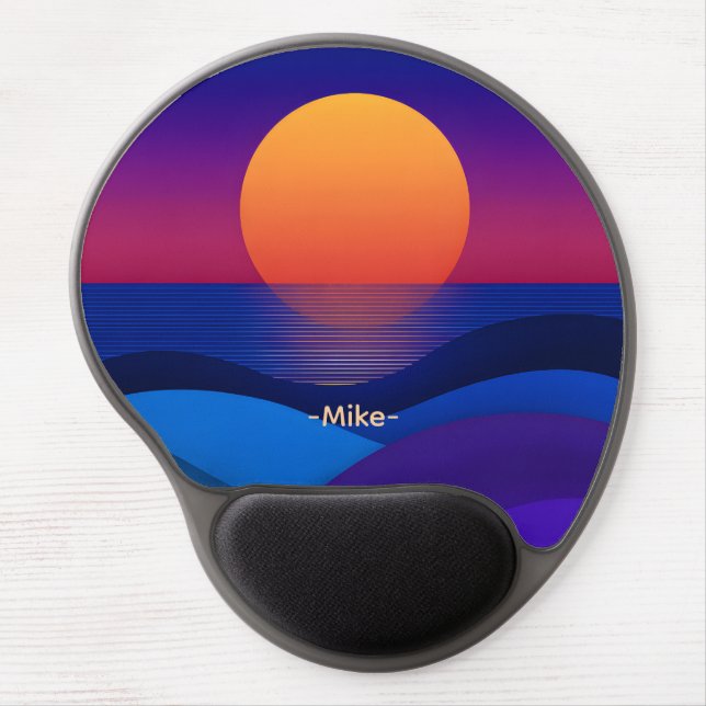 Retro Sunset Abstract Custom Name Gel Mouse Pad  (Front)