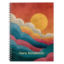 Retro Sunset Abstract Notebook | Custom Name Color