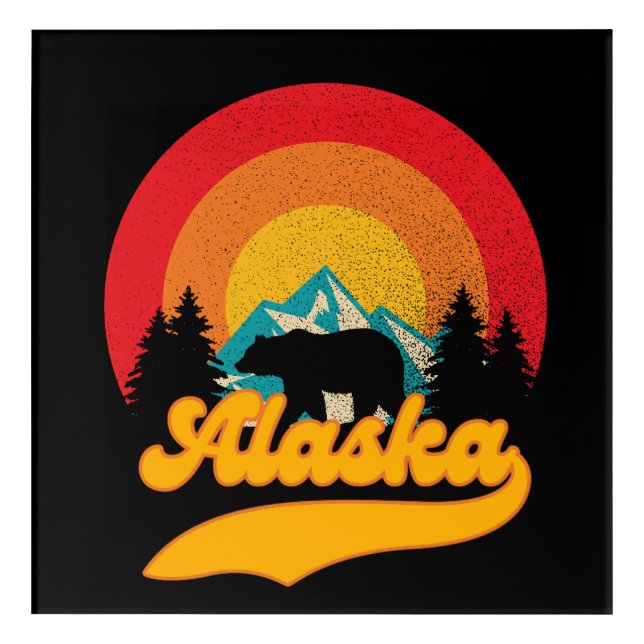 Retro Sunset Alaska Juneau Bear Mountains Wild AK Acrylic Print (Front)