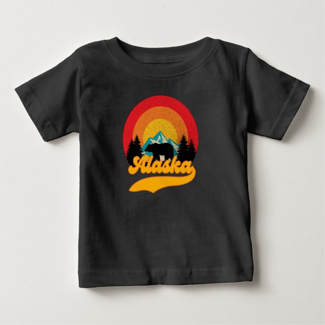 Retro Sunset Alaska Juneau Bear Mountains Wild AK Baby T-Shirt (Front)