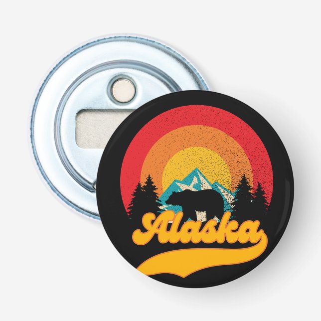 Retro Sunset Alaska Juneau Bear Mountains Wild AK Bottle Opener (Front)