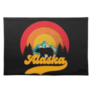 Retro Sunset Alaska Juneau Bear Mountains Wild AK Cloth Placemat