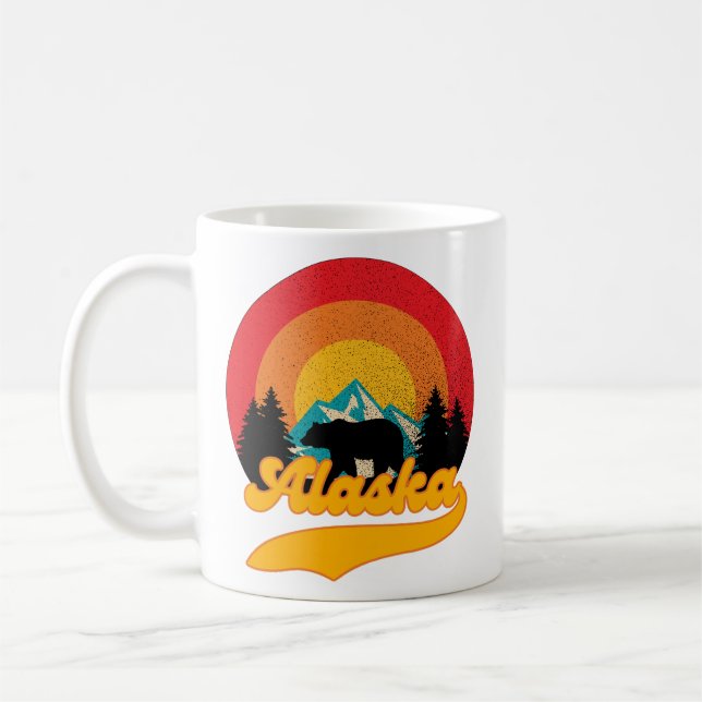 Retro Sunset Alaska Juneau Bear Mountains Wild AK Coffee Mug (Left)
