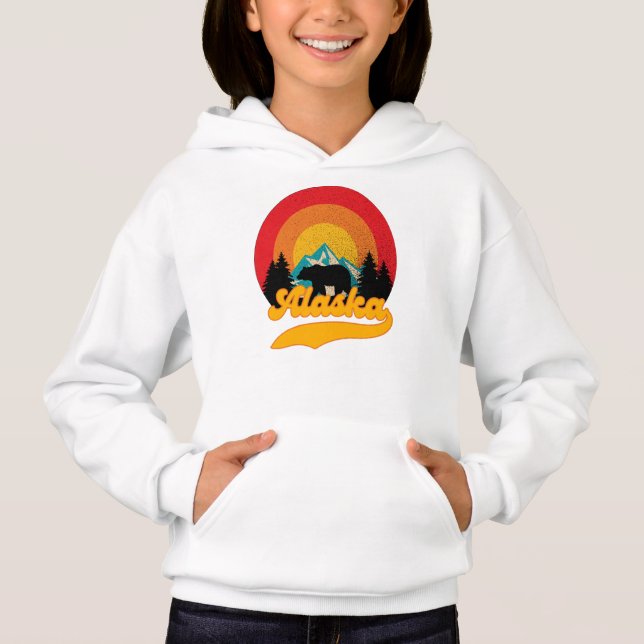 Retro Sunset Alaska Juneau Bear Mountains Wild AK Hoodie (Front)