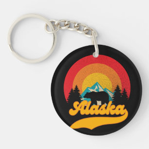 Retro Sunset Alaska Juneau Bear Mountains Wild AK Keychain