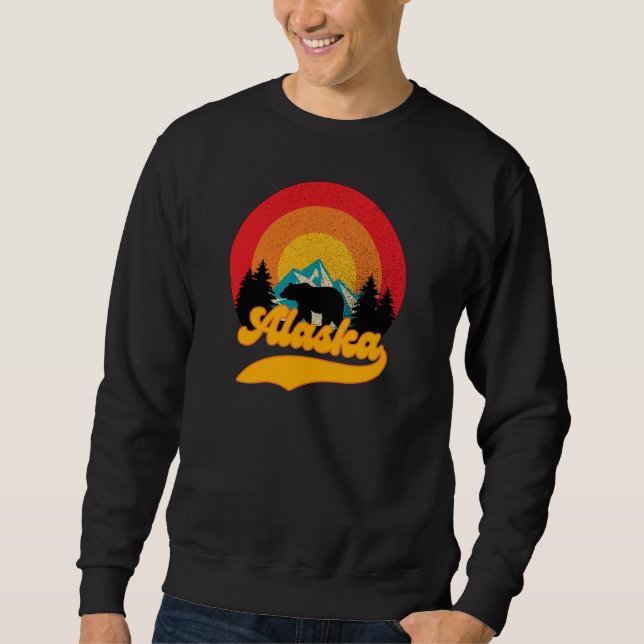 Retro Sunset Alaska Juneau Bear Mountains Wild AK Sweatshirt (Front)
