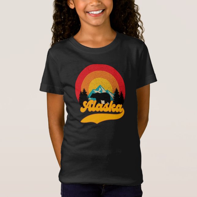 Retro Sunset Alaska Juneau Bear Mountains Wild AK T-Shirt (Front)