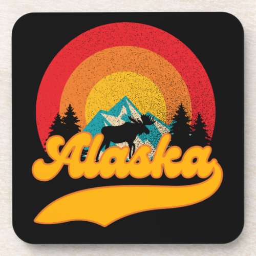 Retro Sunset Alaska Juneau Moose 0Mountains Wild Beverage Coaster