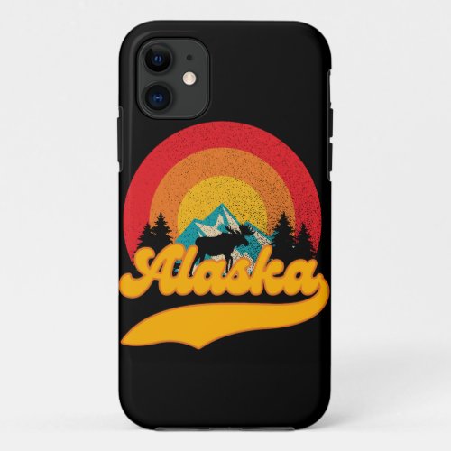 Retro Sunset Alaska Juneau Moose 0Mountains Wild iPhone 11 Case