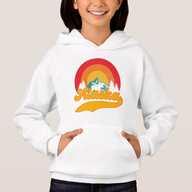 Retro Sunset Alaska Juneau Moose 0Mountains Wild  Hoodie (Front)