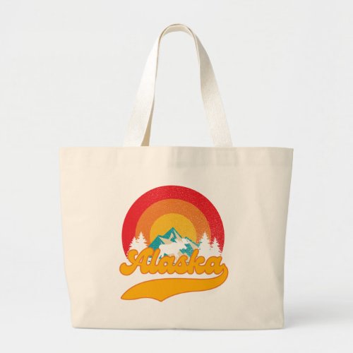 Retro Sunset Alaska Juneau Moose 0Mountains Wild Large Tote Bag