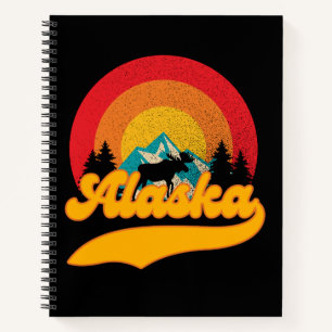 Retro Sunset Alaska Juneau Moose 0Mountains Wild Notebook