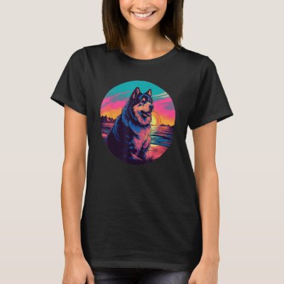 Retro Sunset Alaskan Malamute Dog T-Shirt