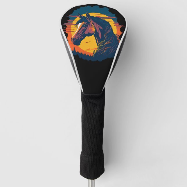 Retro Sunset And Horse Head Golf Head Cover (Front)