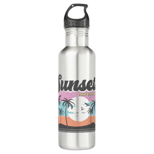 Retro Sunset and Palm Tree Stainless Steel Water Bottle