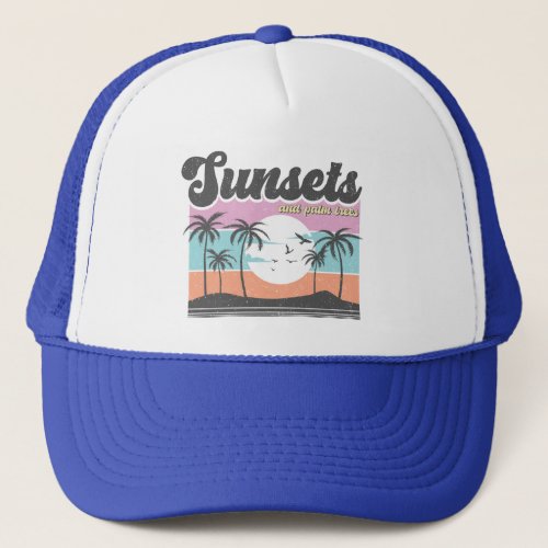 Retro Sunset and Palm Tree Trucker Hat