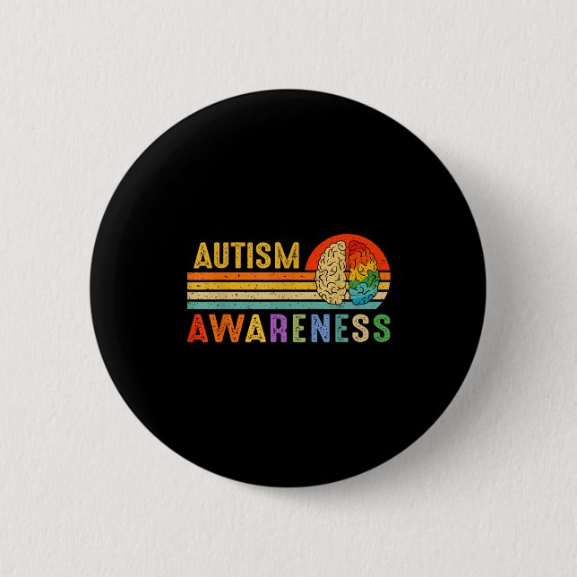 Retro Sunset Autism Awareness Neurodiversity Spect Button (Front)