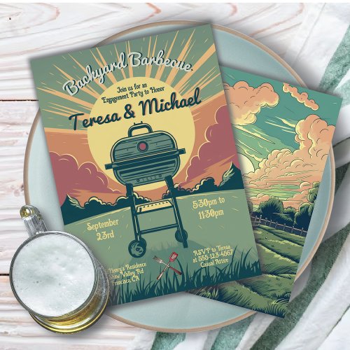 Retro Sunset Backyard BBQ Party Invitation