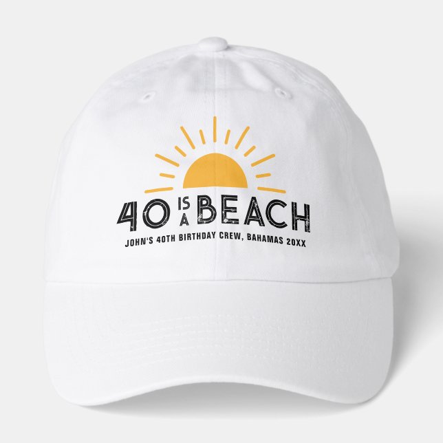 Retro Sunset Beach 40th 50th Birthday Crew Squad Hat (Front)