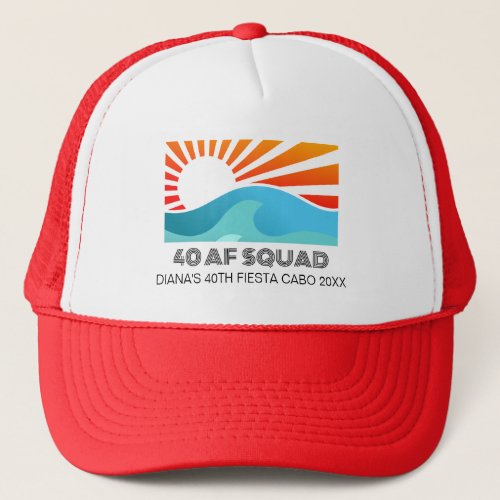 Retro Sunset Beach  40th AF Birthday Crew Squad Trucker Hat