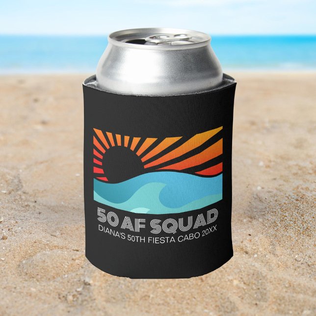 Retro Sunset Beach 50th 40th Birthday Crew Squad Can Cooler (Creator Uploaded)