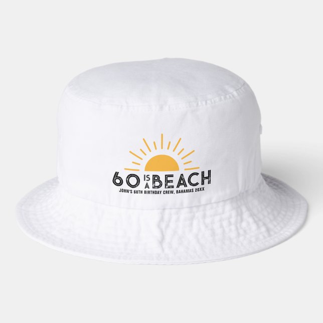 Retro Sunset Beach 60th 70th Birthday Crew Squad Bucket Hat (Front)