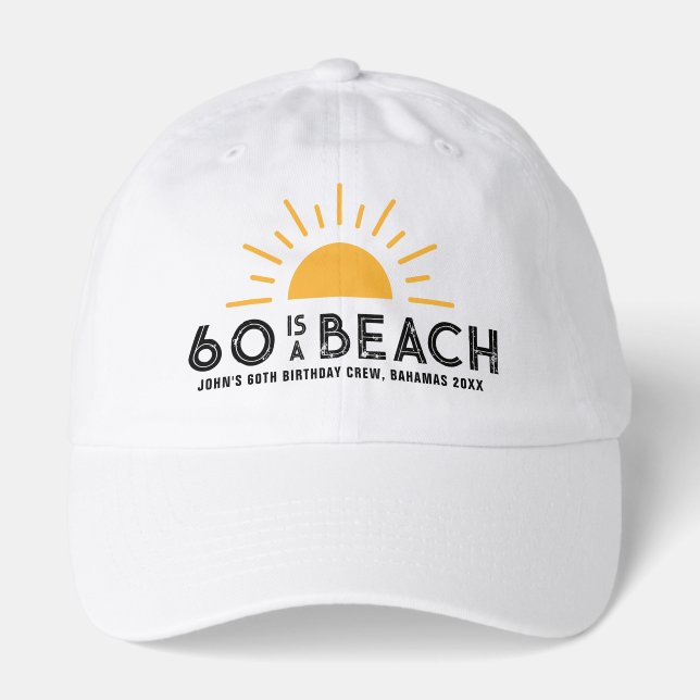 Retro Sunset Beach 60th 70th Birthday Crew Squad Hat (Front)