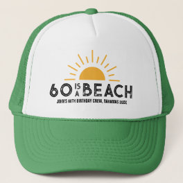 Retro Sunset Beach 60th 70th Birthday Crew Squad Trucker Hat