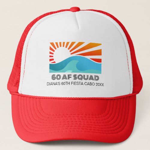Retro Sunset Beach 60th AF Birthday Crew Squad Trucker Hat