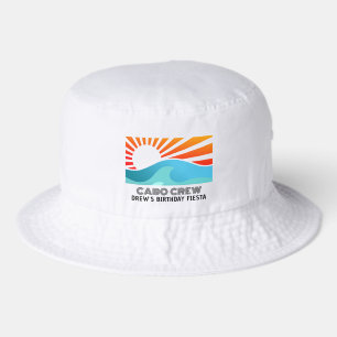 Retro Sunset Beach Custom Text Birthday Party Crew Bucket Hat