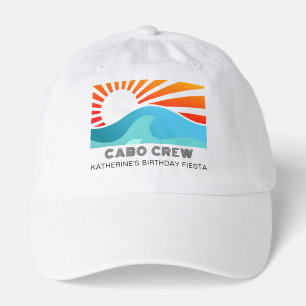 Retro Sunset Beach Custom Text Birthday Party Crew Hat