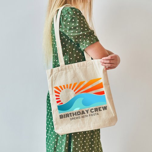 Retro Sunset Beach Vacation Birthday Crew Squad Tote Bag