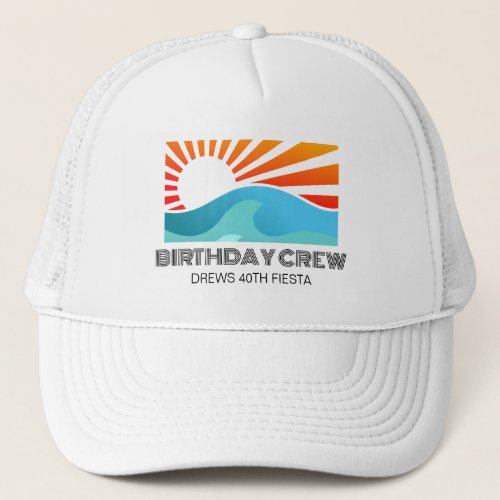 Retro Sunset Beach Vacation Birthday Crew Squad Trucker Hat