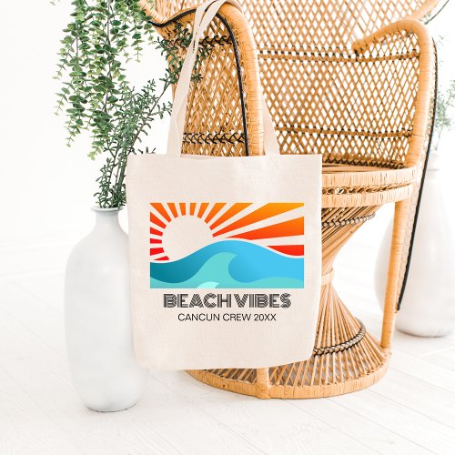 Retro Sunset Beach Vibes Vacation Summer Girl Trip Tote Bag