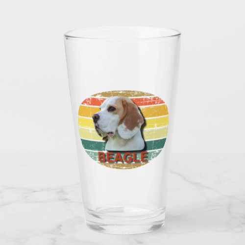 Retro Sunset Beagle Hound Dog  Glass