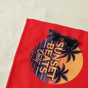 Retro Sunset Beats Only Palm Trees Vintage Beach Towel