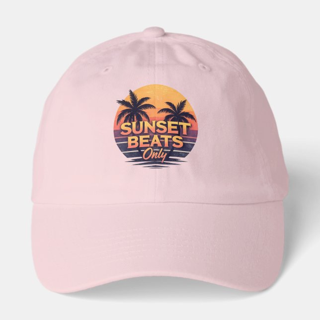 Retro Sunset Beats Only Palm Trees Vintage Hat (Front)