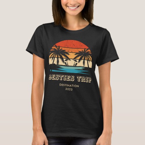 Retro sunset Besties Girls trip Matching T_Shirt