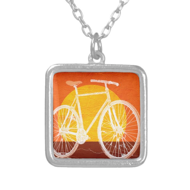 Retro Sunset Bicycle - Ride a Bike Silver Plated Necklace (Front)